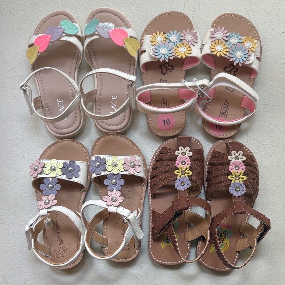Kids Floral Sandals - White, Brown, Pink